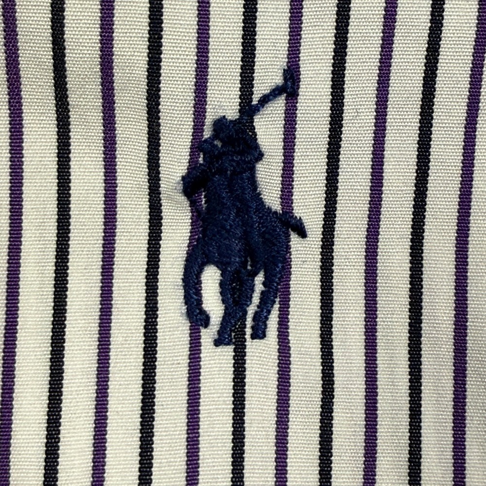 Polo Ralph Lauren Button Down 17 34/35 White Navy Purple Stripe Classic Shirt - Picture 2 of 7